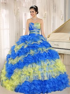 Sweetheart Quinceaneras Dresses with Ruffles and Appliques in Multi-color