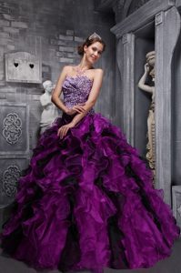 Fuchsia Sweetheart Ruffled and Beaded Quinces Dress in Zebra and Organza