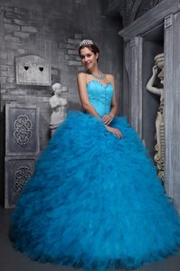 Exclusive Sweetheart Taffeta and Organza Beaded Blue Quinceanera Dress