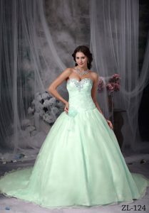 Fashionable Quinceanera Dress with Hand Made Flowers and Chapel Train