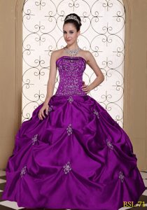 Beautiful Strapless Floor-length Fuchsia Sweet 15 Dress with Pick-ups