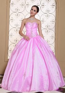 Beaded Lace-up Taffeta and Organza Popular Quinceanera Gown in Pink
