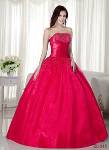 Strapless Lace-up Beaded Taffeta Dressy Quinceanera Dress in Hot Pink