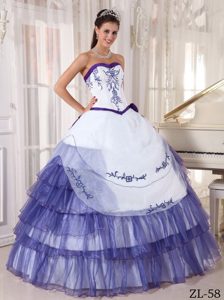 Satin and Organza White and Purple Sweet 16 Quinceanera Dresses