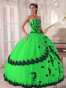 Strapless Floor-length Appliqued Attractive Sweet 16 Dresses in Green
