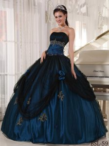 Tulle and Taffeta Magnificent Sweet 15 Dresses in Navy Blue and Black