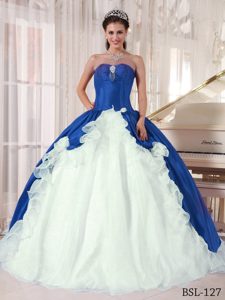 Blue and White Organza Gorgeous Quinceanera Dresses with Beading