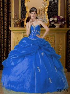 Elegant Sweetheart Floor-length Organza Blue Quinces Dresses for Fall