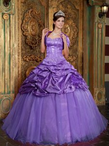 Impressive Taffeta and Organza Lilac Long Quinceanera Dress for Winter