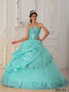 Beautiful Baby Blue Beaded Taffeta and Tulle Quinceaneras Dress for Fall