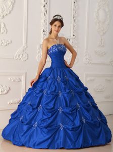 Dark Blue Beaded Taffeta Long Romantic Quinceanera Gown under 250