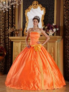 Orange Red Embroidered Satin 2013 Best Seller Quince Dress for Fall