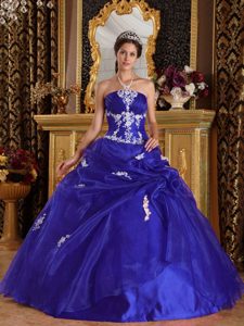 Royal Blue Appliqued Organza and Satin New Dresses for Quinceanera