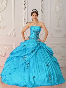 Exquisite Aqua Blue Taffeta Sweet Sixteen Quinceanera Dress for Winter