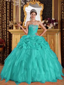 Sweetheart Aqua Blue Lace-up Dressy Quinceanera Gown with Beading