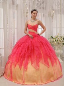 Watermelon and Yellow Organza 2013 Attractive Quince Dresses for Fall