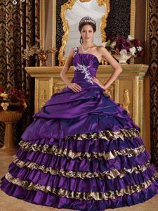 One Shoulder Dark Purple Leopard Romantic Quinceanera Dress for Fall