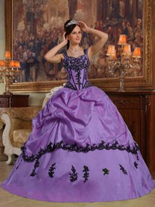 Fashionable Purple Taffeta Long Dresses for Quinceanera with Appliques