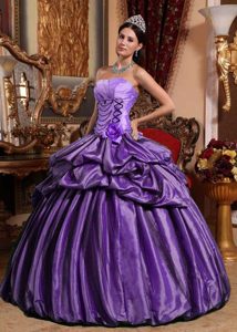 Purple Taffeta Lace-up Discount Quince Dresses with Flower under 200
