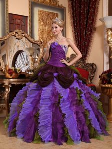 Gorgeous Appliqued Strapless Multi-colored Ruffled Quinceanera Dress with Flowers