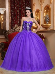 Popular Sweetheart Ball Gown Purple Tulle Quinceanera Dress with Beading on Sale