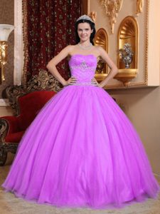 Pretty Hot Pink Strapless Ball Gown Taffeta and Tulle Quinceanera Dress with Beading