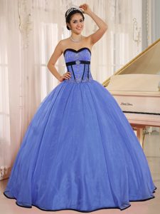New Wonderful Blue Sweetheart Ball Gown Organza Quinceanera Dress with Beading