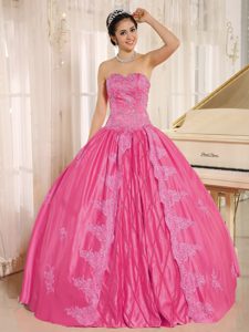 Embroidered Sweetheart Hot Pink Taffeta Quinceanera Dress with Beading for Cheap