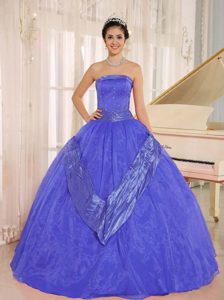 Modernistic Strapless Purple Ball Gown Organza Quinceanera Dress on Promotion