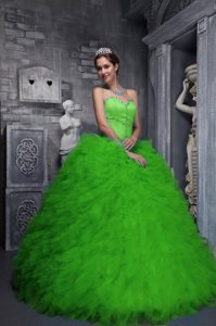 Spring Green Sweetheart Tulle Ball Gown Quinceanera Dress with Beading and Ruffles