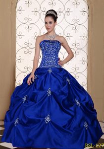 Taffeta Strapless Modest Embroidery Dress for Quinceanera with Pick-ups