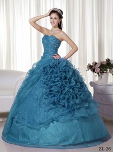 Ball Gown Sweetheart Organza Beaded Sweet Sixteen Dresses with Ruches