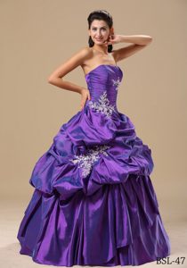 Cheap Appliqued Strapless Pick-ups Quinceanera Gown Dresses in Purple