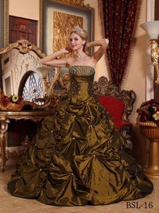 New Brown A-line Strapless Beaded Quinceanera Gown Dresses in Taffeta