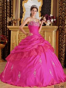Sweetheart Taffeta Beaded Ball Gown Quinceanera Dresses in Hot Pink