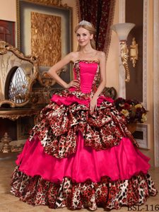 Pick-ups Coral Red Strapless Quinceanera Gowns in Taffeta and Leopard