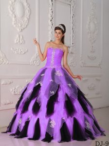 Princess Appliqued Lavender and Black Sweet Sixteen Dresses in Organza