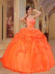 Appliqued Sweetheart Taffeta and Organza Quince Dresses in Orange Red
