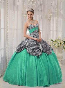 Turquoise Taffeta and Ruffled Dress for Quinceanera in Zebra or Leopard