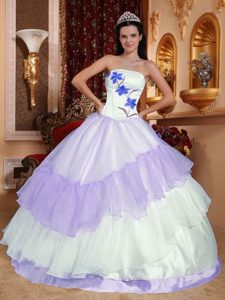 Strapless Organza Embroidery for Quinceanera Dresses in Lilac and White