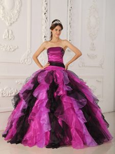 Organza Appliqued Multi-color Strapless Dress for Quinceanera with Ruffles