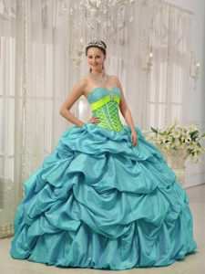 Sweetheart Taffeta Beaded Pick-ups for Quinceanera Dresses in Aqua Blue