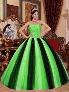 Multi-colored Sweetheart Floor-length Beaded Quinceanera Gowns in Tulle