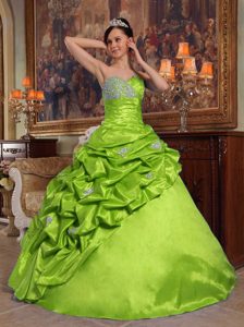 Spring Green Ball Gown Sweetheart Beaded Quinceanera Gown in Taffeta