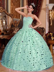 Sweetheart Tulle Apple Green Ball Gown Quinceanera Gown with Sequins