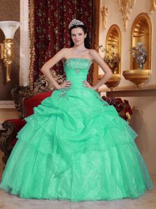 Pick ups Strapless Beaded Apple Green Sweet Sixteen Dresses in Organza