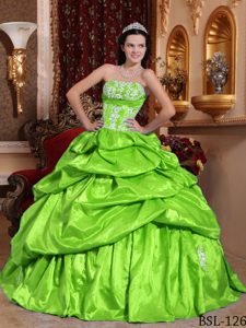Spring Green Ball Gown Strapless Appliqued Quinceanera Gown in Taffeta