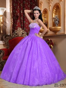 Strapless Floor-length Organza Appliqued Quinceanera Dresses in Lavender