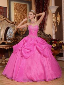 Taffeta and Organza Cheap Quinceanera Gown Dresses in Rose Pink