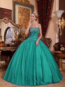 Strapless Cute Quinceanera Gowns in Turquoise in Taffeta and Tulle